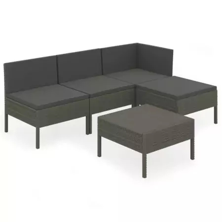 Set Divani da Giardino 5 pz con Cuscini in Polyrattan Grigio