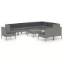 Set Divani da Giardino 11 pz con Cuscini in Polyrattan Grigio