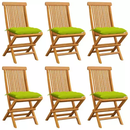 Sedie da Giardino Cuscini Verde Brillante 6 pz Massello di Teak