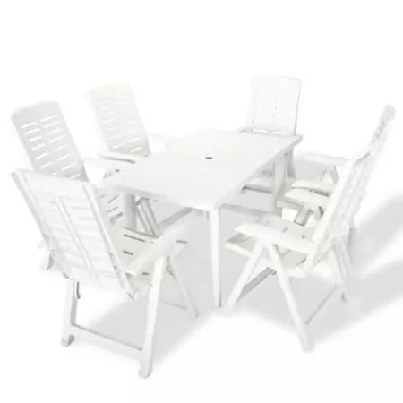 Set da Pranzo da Giardino 7 pz in Plastica Bianco