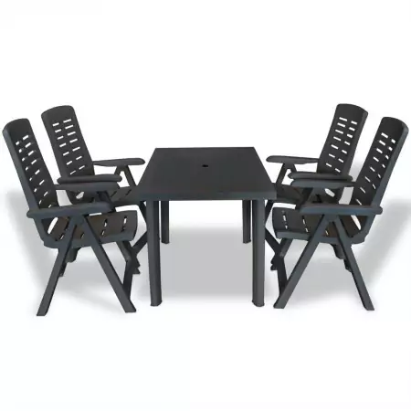 Set da Pranzo da Giardino 5 pz in Plastica Antracite