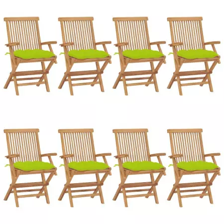 Sedie da Giardino e Cuscini Verde Brillante 8 pz Massello Teak