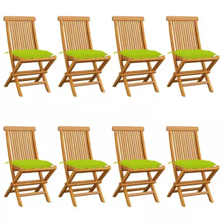 Sedie da Giardino e Cuscini Verde Brillante 8 pz Massello Teak