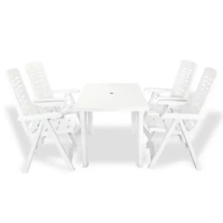 Set da Pranzo da Giardino 5 pz in Plastica Bianco