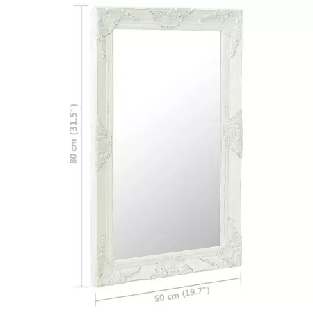 Specchio da Parete Stile Barocco 50x80 cm Bianco