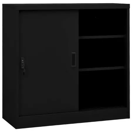 Armadio per Ufficio Anta Scorrevole Nero 90x40x90cm Acciaio