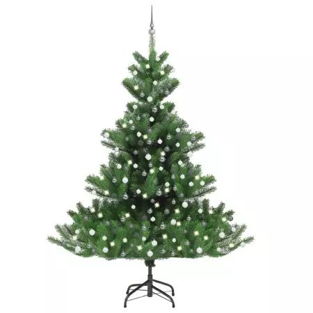 Albero Natale Artificiale Nordmann LED e Palline Verde 240 cm