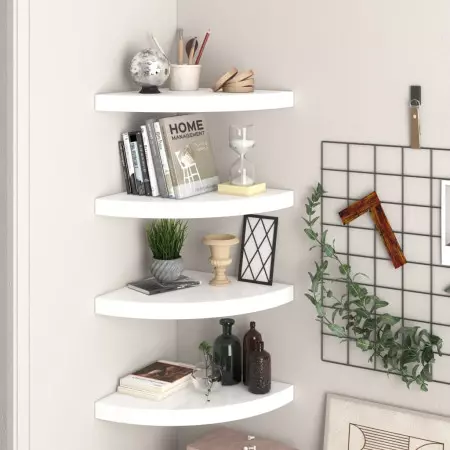 323909  Floating Corner Shelves 4 pcs High Gloss White 35x35x3,8 cm MDF