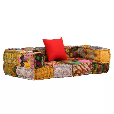 Pouf Modulare a 2 Posti in Tessuto Patchwork