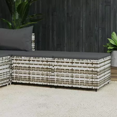 Poggiapiedi da Giardino con Cuscini 2 pz in Polyrattan Grigio