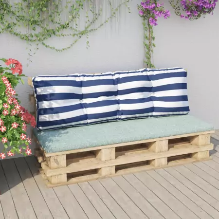 Cuscino Divano Pallet Strisce Bianche e Blu 120x40x12cm Tessuto