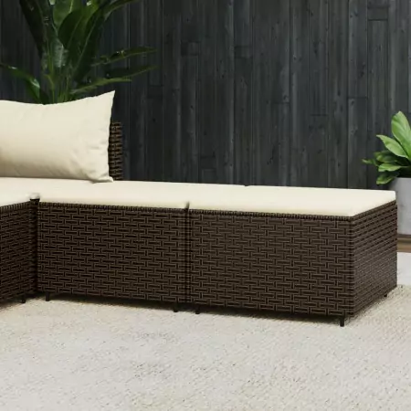 Poggiapiedi da Giardino con Cuscini 2 pz in Polyrattan Marrone