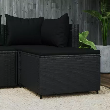 Poggiapiedi da Giardino con Cuscino in Polyrattan Nero