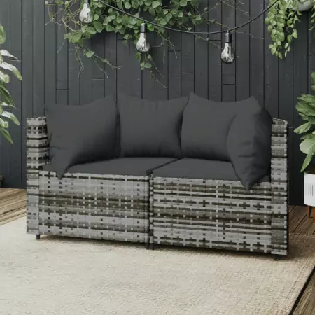 Divani Angolari da Giardino con Cuscini 2pz Polyrattan Grigio