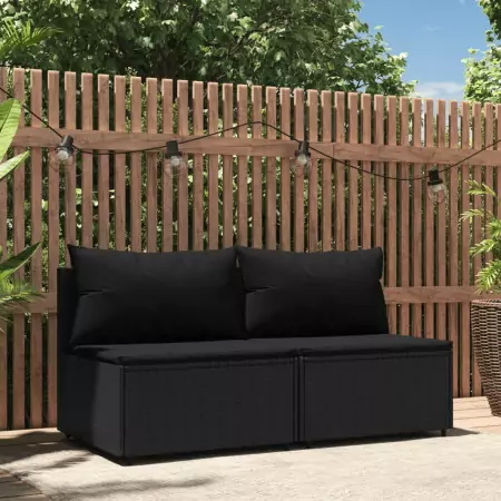 Divani Centrali da Giardino con Cuscini 2pz in Polyrattan Nero