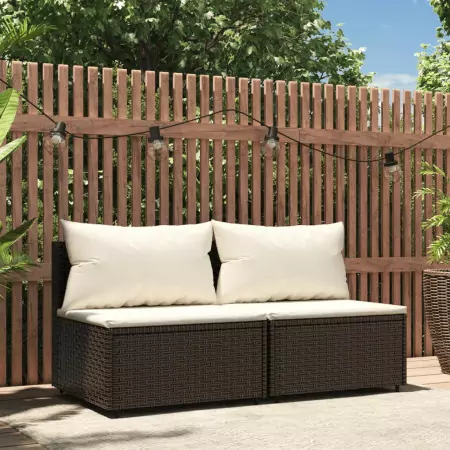 Divani Centrali da Giardino con Cuscini 2pz Polyrattan Marrone