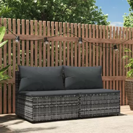 Divani Centrali da Giardino con Cuscini 2pz Polyrattan Grigio