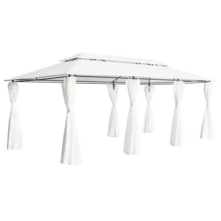 Gazebo con Tende 600x298x270 cm Bianco 180g/m²