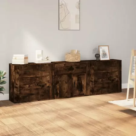 Credenze 3 pz Rovere Fumo in Legno Multistrato