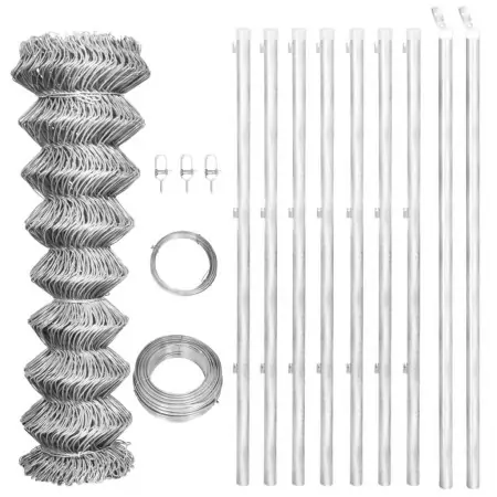 Recinzione in Rete con Pali in Acciaio Zincato 15x1,25m Argento