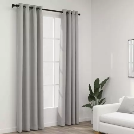 Tende Oscuranti Effetto Lino con Occhielli 2pz 140x225cm Grigio