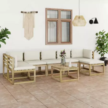 Set Divani da Giardino 8pz con Cuscini Legno di Pino Impregnato