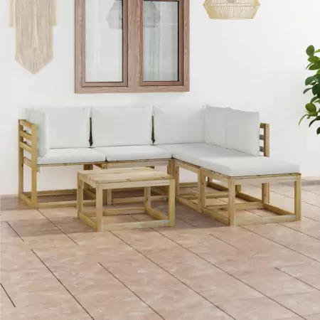 Set Divani da Giardino 6 pz con Cuscini Crema