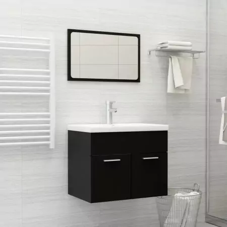 Set Mobili da Bagno 2 pz Nero in Truciolato