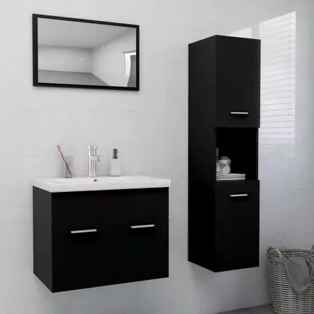 Set Mobili da Bagno Nero in Truciolato