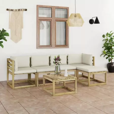 Set Divani da Giardino 6pz con Cuscini Legno di Pino Impregnato