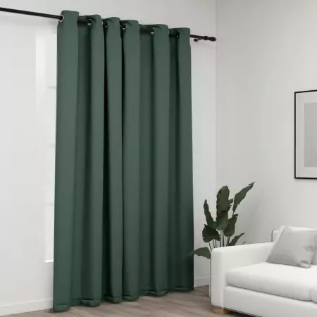 Tenda Oscurante Effetto Lino con Occhielli Verde 290x245 cm