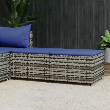 Poggiapiedi da Giardino con Cuscini 2 pz in Polyrattan Grigio