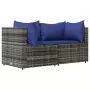 Set Divani da Giardino 3 pz con Cuscini in Polyrattan Grigio