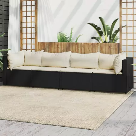 Set Divani da Giardino 4 pz con Cuscini Nero in Polyrattan