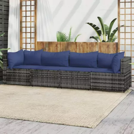 Set Divani da Giardino 4 pz con Cuscini in Polyrattan Grigio