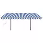 Tenda da Sole Retrattile Automatica e Pali 4,5x3,5 m Blu Bianca