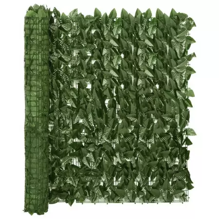 Paravento da Balcone con Foglie Verde Scuro 300x100 cm