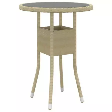 Tavolo da Giardino Ø60x75 cm Vetro Temperato e Polyrattan Beige