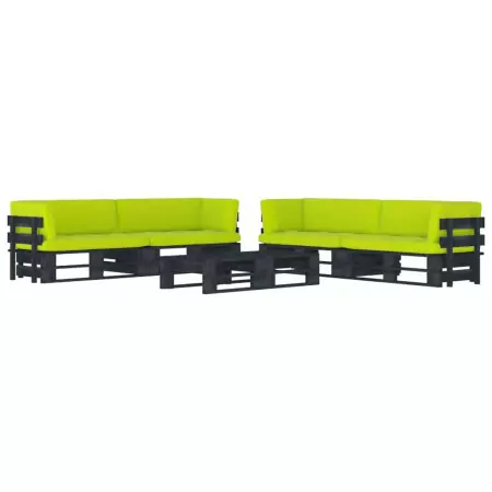 Set Divani a Pallet e Cuscini 6 pz in Pino Impregnato Nero