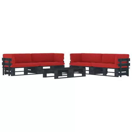 Set Divani a Pallet e Cuscini 6 pz in Pino Impregnato Nero