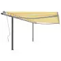 Tenda da Sole Retrattile Manuale con Pali 4,5x3 m Gialla Bianca