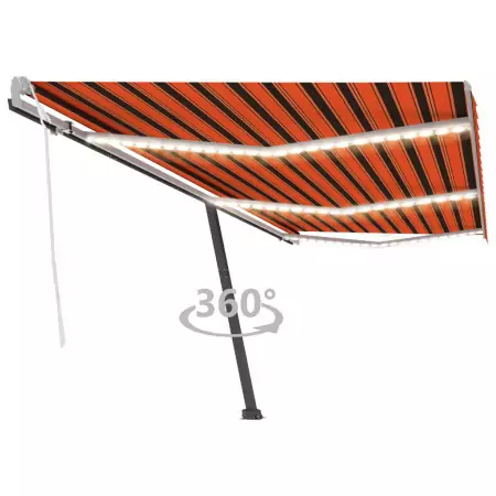 Tenda da Sole Retrattile Manuale LED 600x350 cm Arancio Marrone