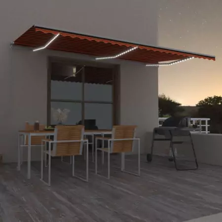 Tenda da Sole Retrattile Manuale LED 600x350 cm Arancio Marrone