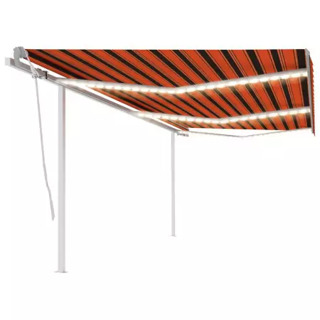 Tenda Retrattile Manuale con LED 6x3,5 m Arancio e Marrone