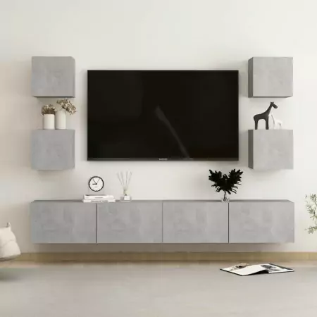 Set di Mobili Porta TV 6 pz Grigio Cemento in Legno Multistrato