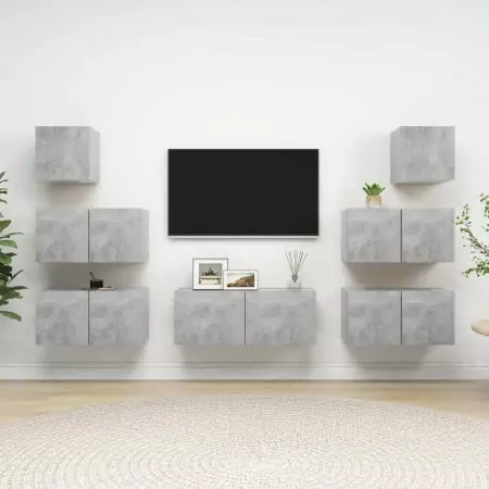 Set Porta TV 7 pz Grigio Cemento in Truciolato