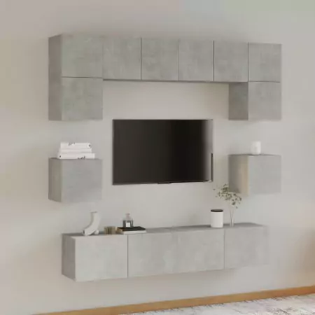 Set Mobili Porta TV 8pz Grigio Cemento in Legno Multistrato