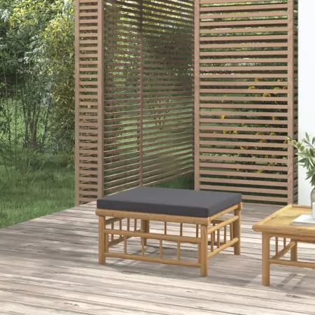 Poggiapiedi da Giardino con Cuscino Grigio Scuro in Bambù