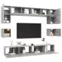 Set Porta TV 8 pz Grigio Cemento in Truciolato