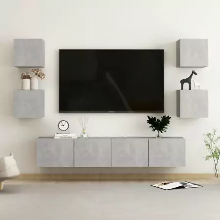 Set Porta TV 6 pz Grigio Cemento in Truciolato